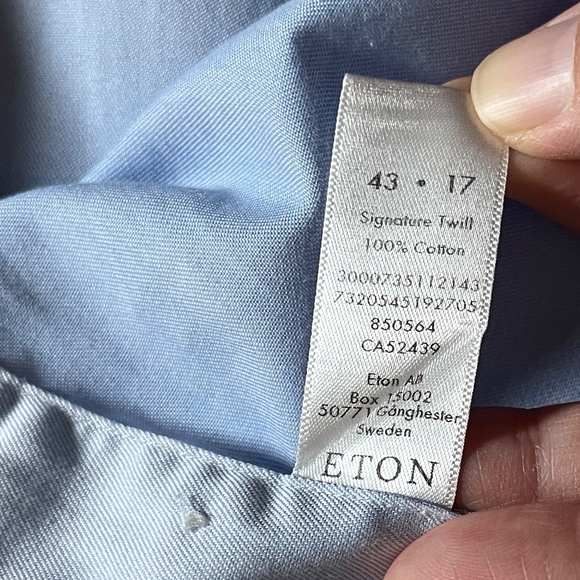 Eton Signature Twill Slim Fit Button Up Dress Shirt - Men's Size 43/17 - Blue - Picture 6 of 9